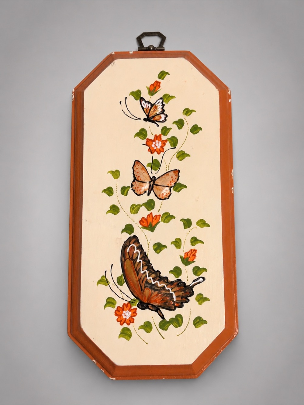 Orange Butterfly Floral Wall Plaque - Hand-Painted Accent